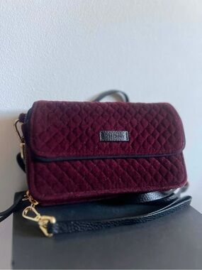 Vera Bradley Quilted Burgundy Crossbody with Black Strap and Gold Hardware